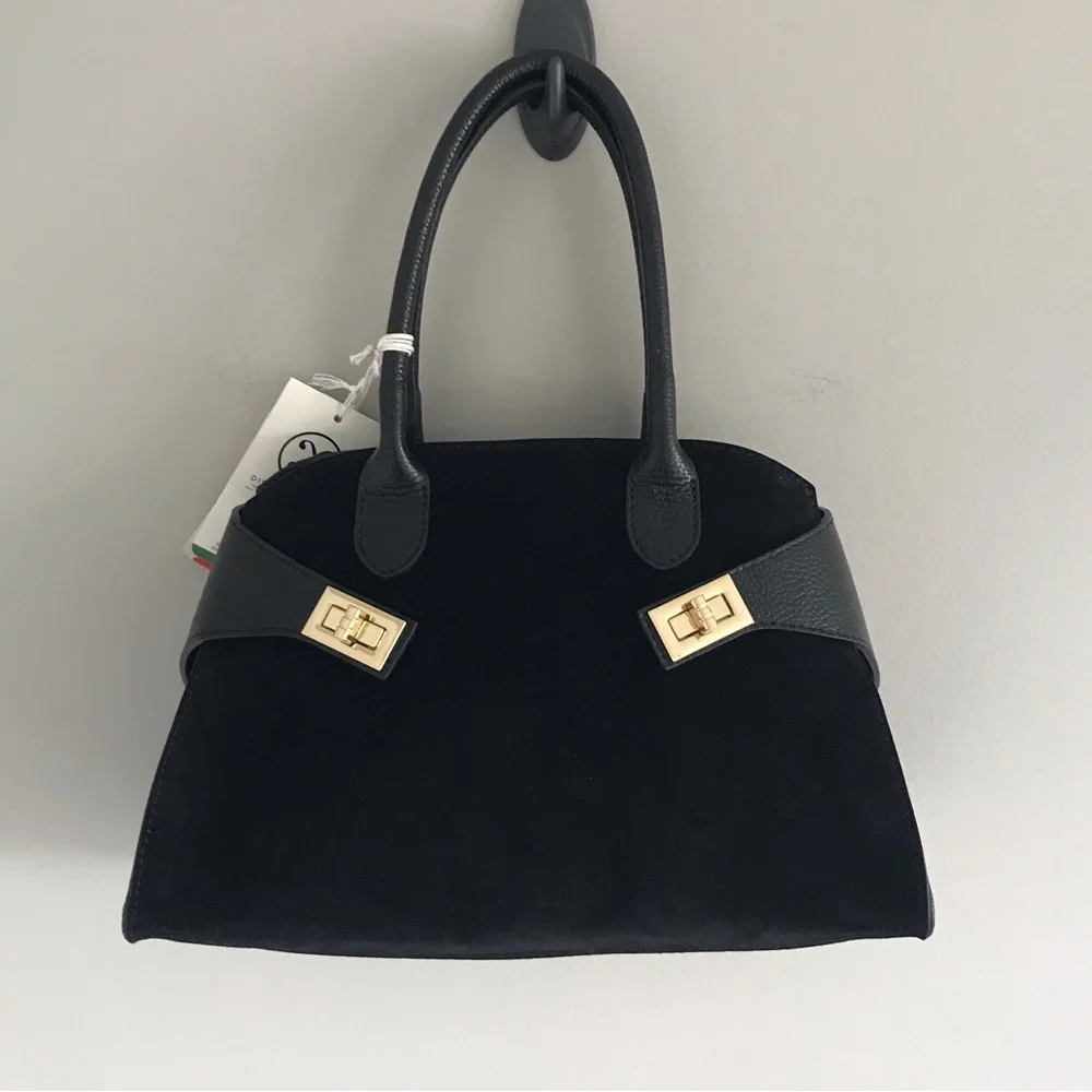 NWT Divina Firenze Suede & Leather Satchel with Structured Shape